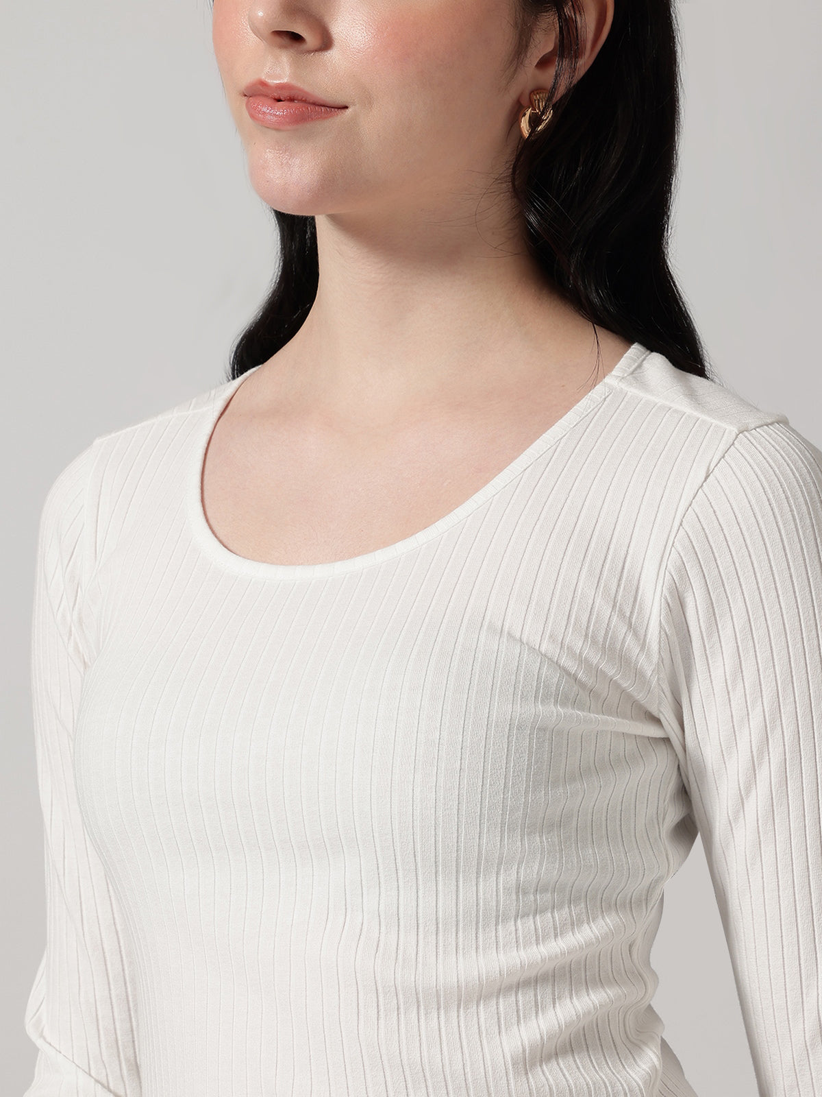 White Solid Ribbed T-Shirt