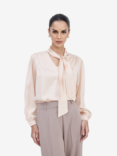 Beige Satin Tie-Up Top