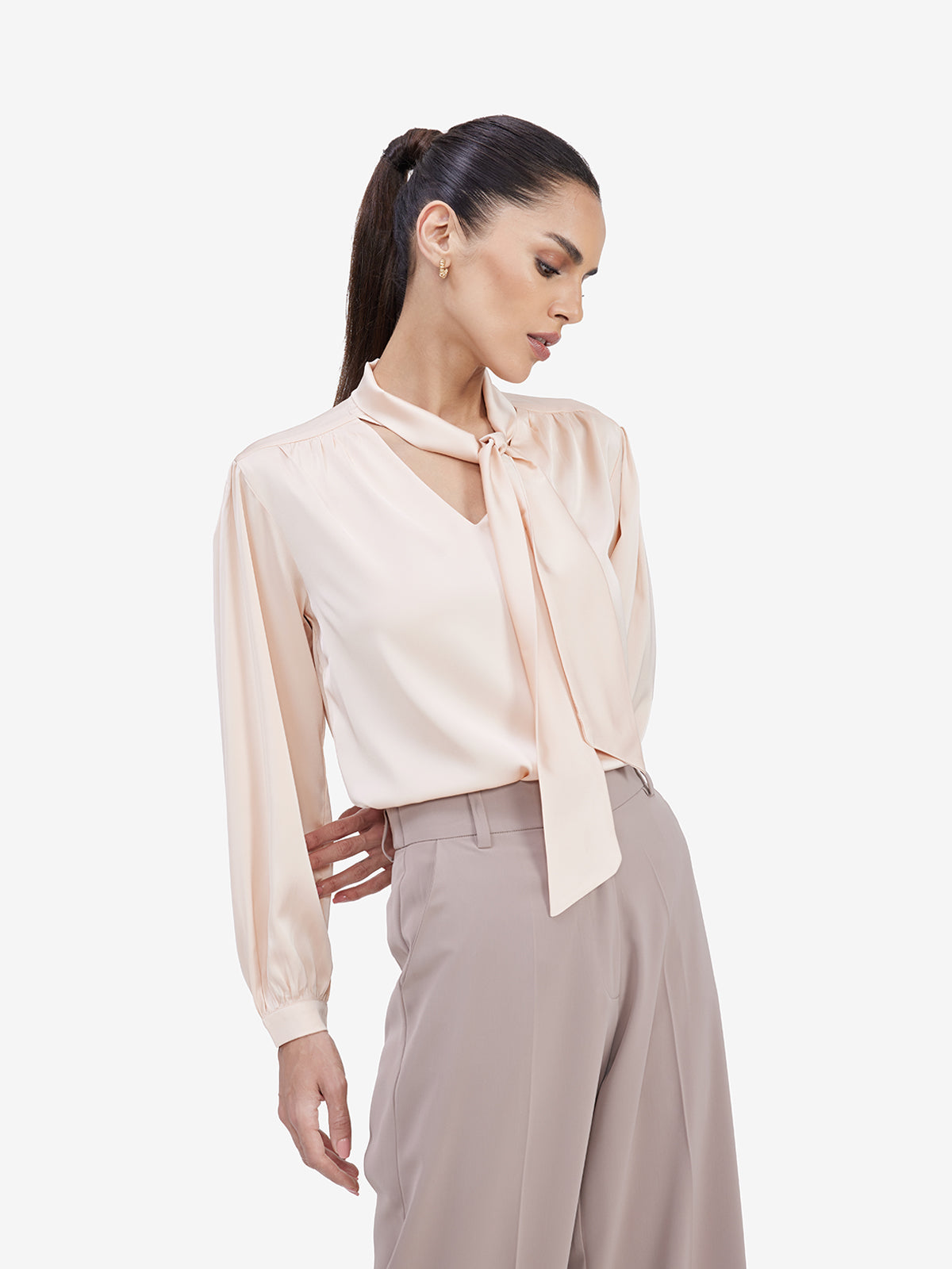 Beige Satin Tie-Up Top