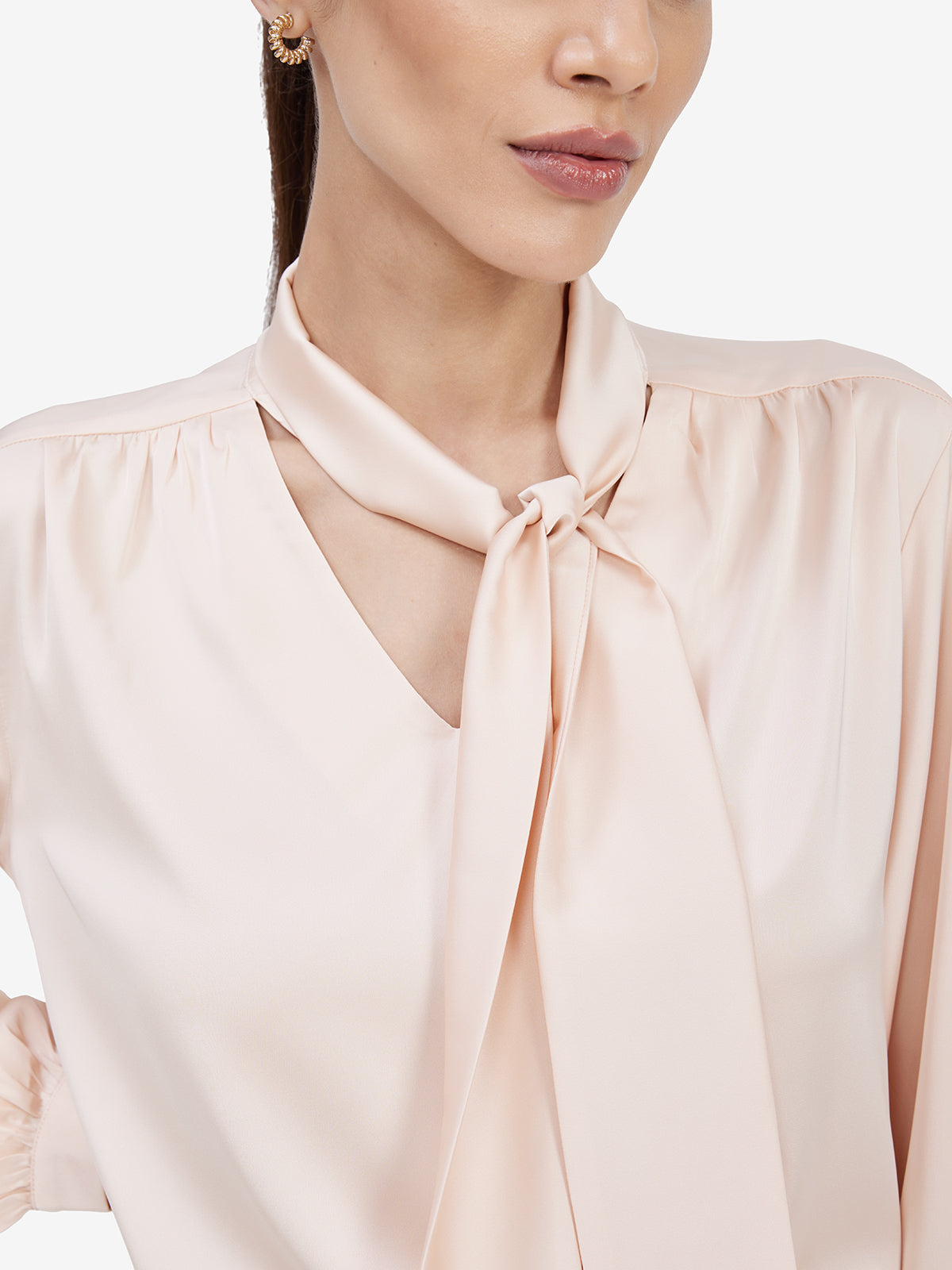 Beige Satin Tie-Up Top