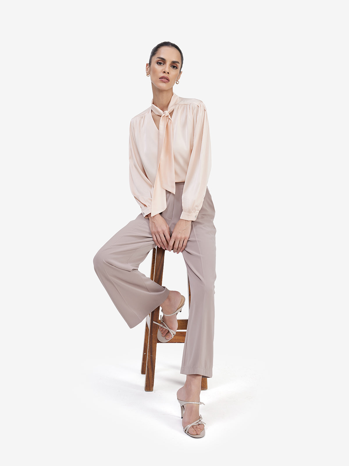 Beige Satin Tie-Up Top