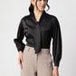 Black Tie-Up Neck Satin Regular Fit Top