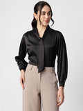 Black Tie-Up Satin Top
