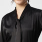 Black Tie-Up Neck Satin Regular Fit Top