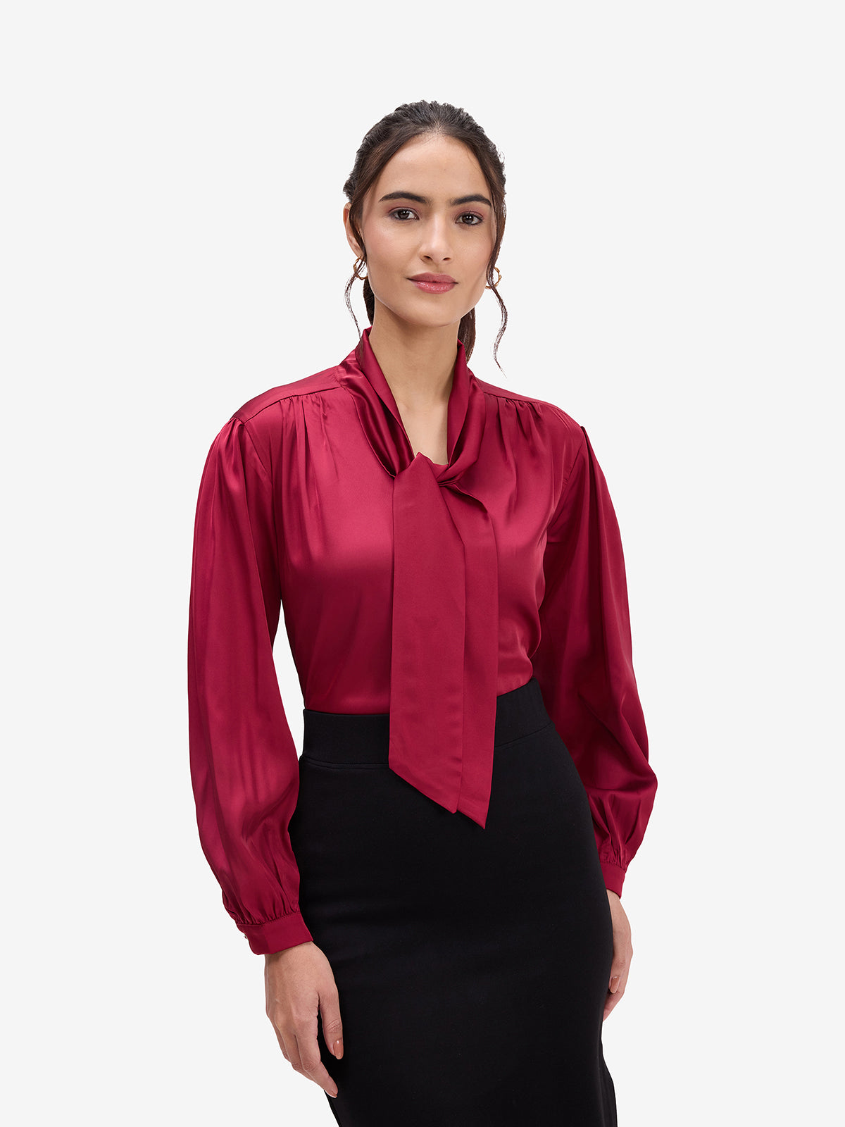 Maroon Tie-Up Satin Top