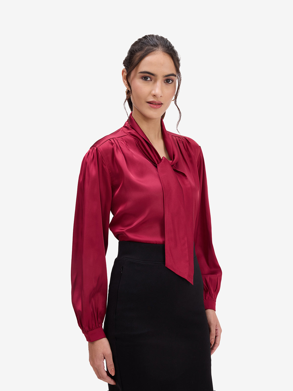 Maroon Tie-Up Satin Top
