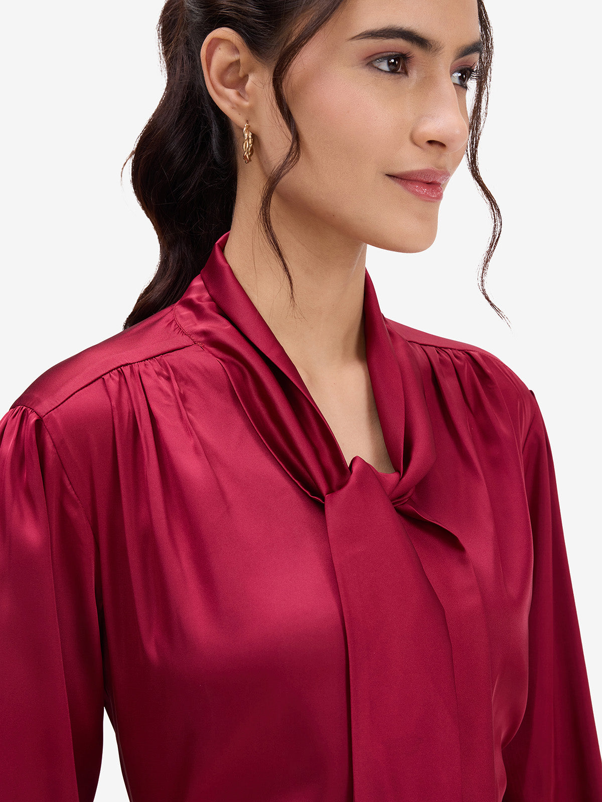 Maroon Tie-Up Satin Top
