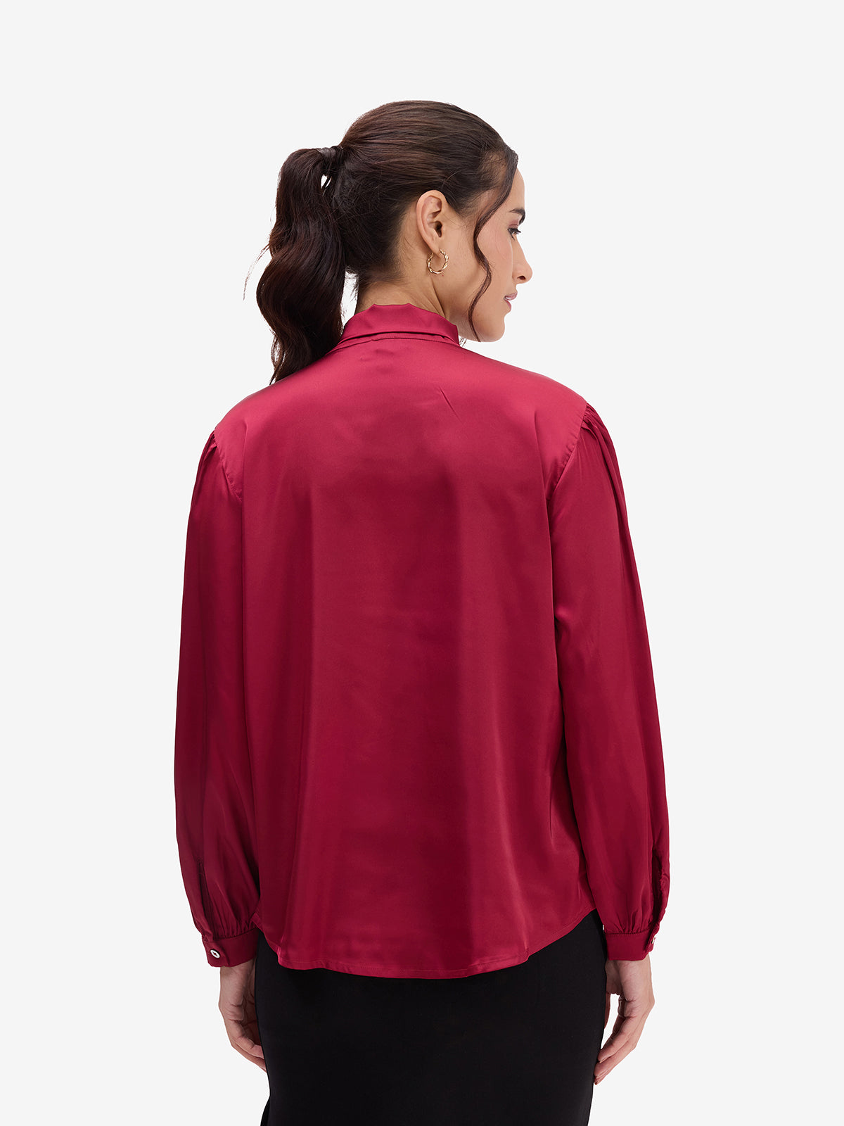 Maroon Tie-Up Satin Top