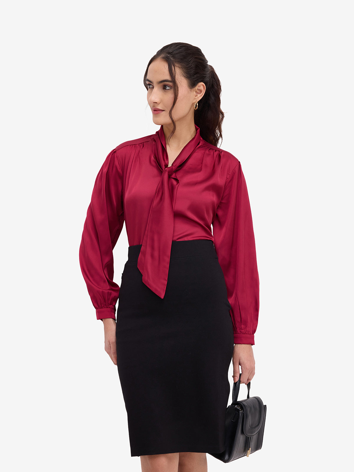 Maroon Tie-Up Satin Top