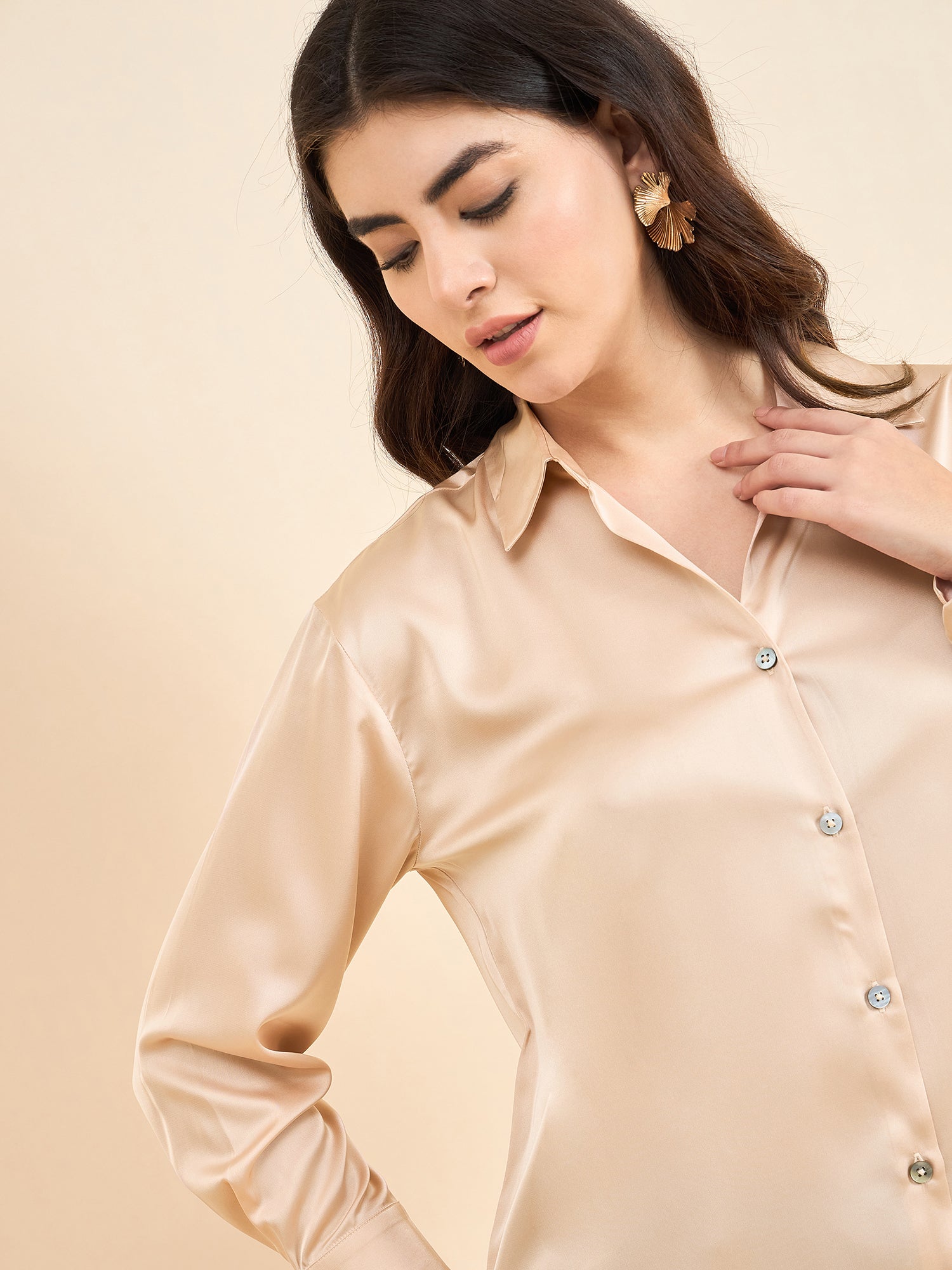 Beige Premium Satin Wear Shirt