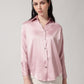 Pink Satin Spread Collar Shirt