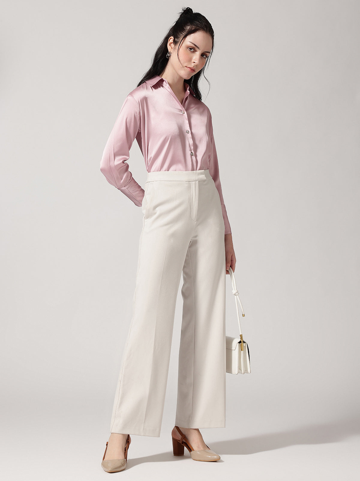 Pink Satin Spread Collar Shirt