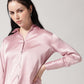 Pink Satin Spread Collar Shirt