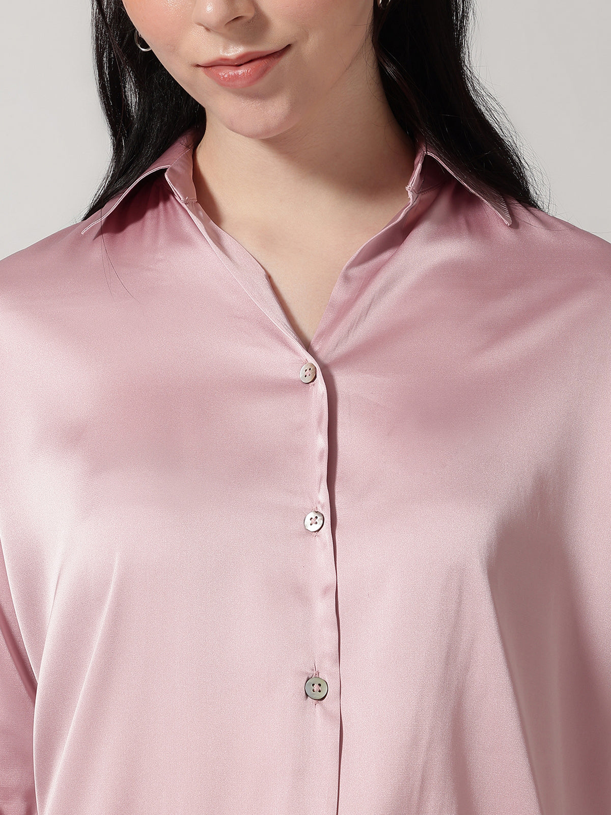 Pink Satin Spread Collar Shirt