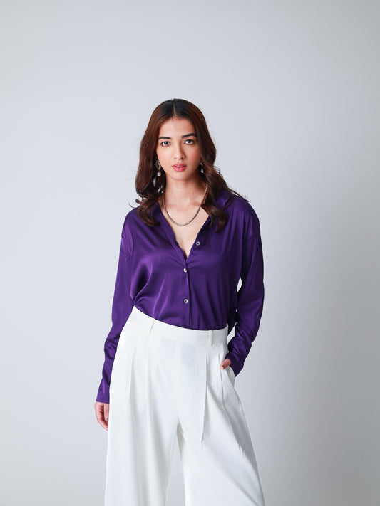 Purple Premium Satin Party Wear Shirt