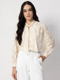 Ivory Jacquard Tie-Up Top