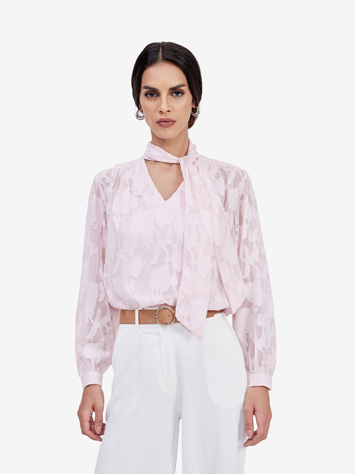 Pink Jacquard Tie-Up Top