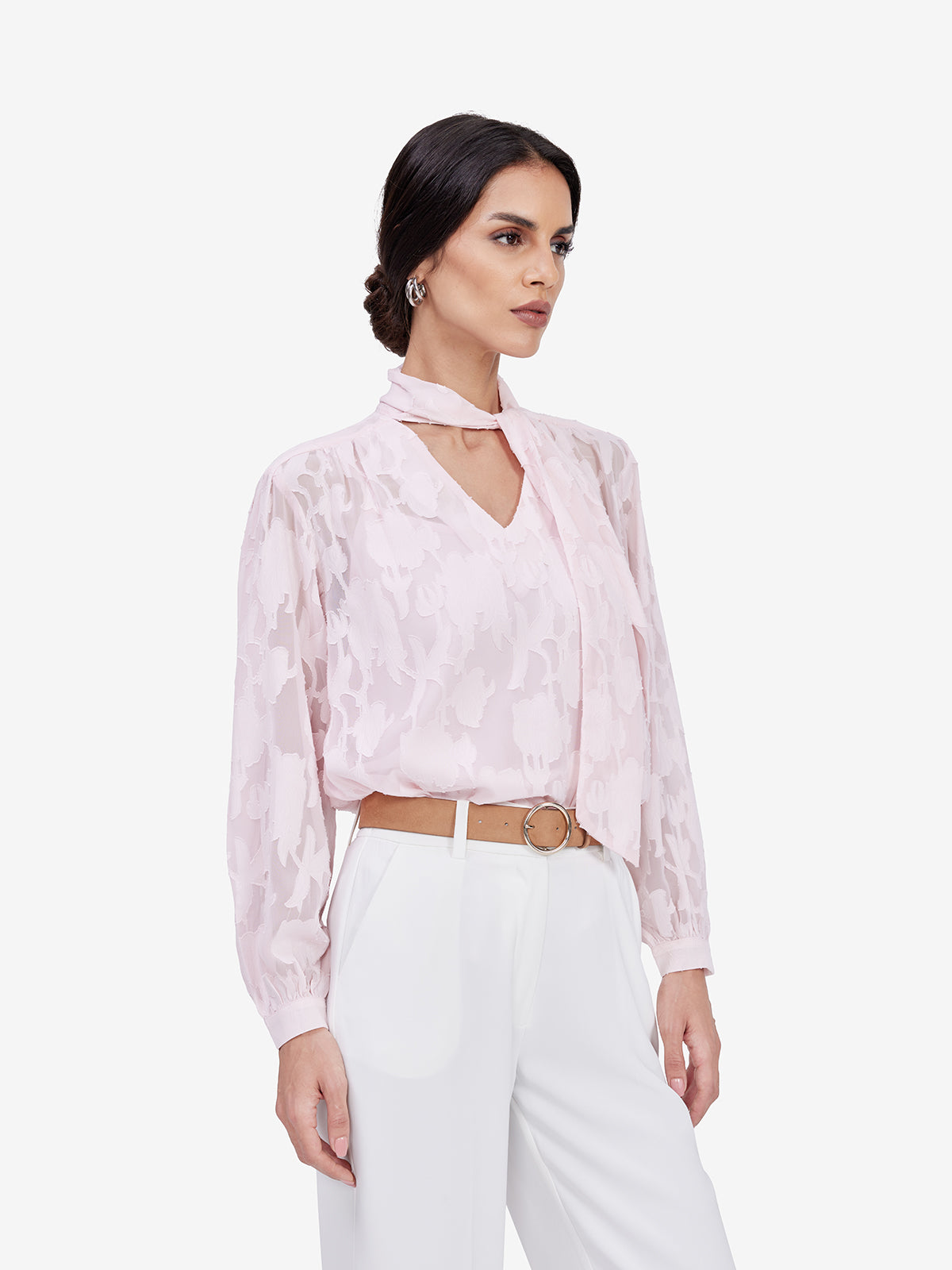 Pink Jacquard Tie-Up Top