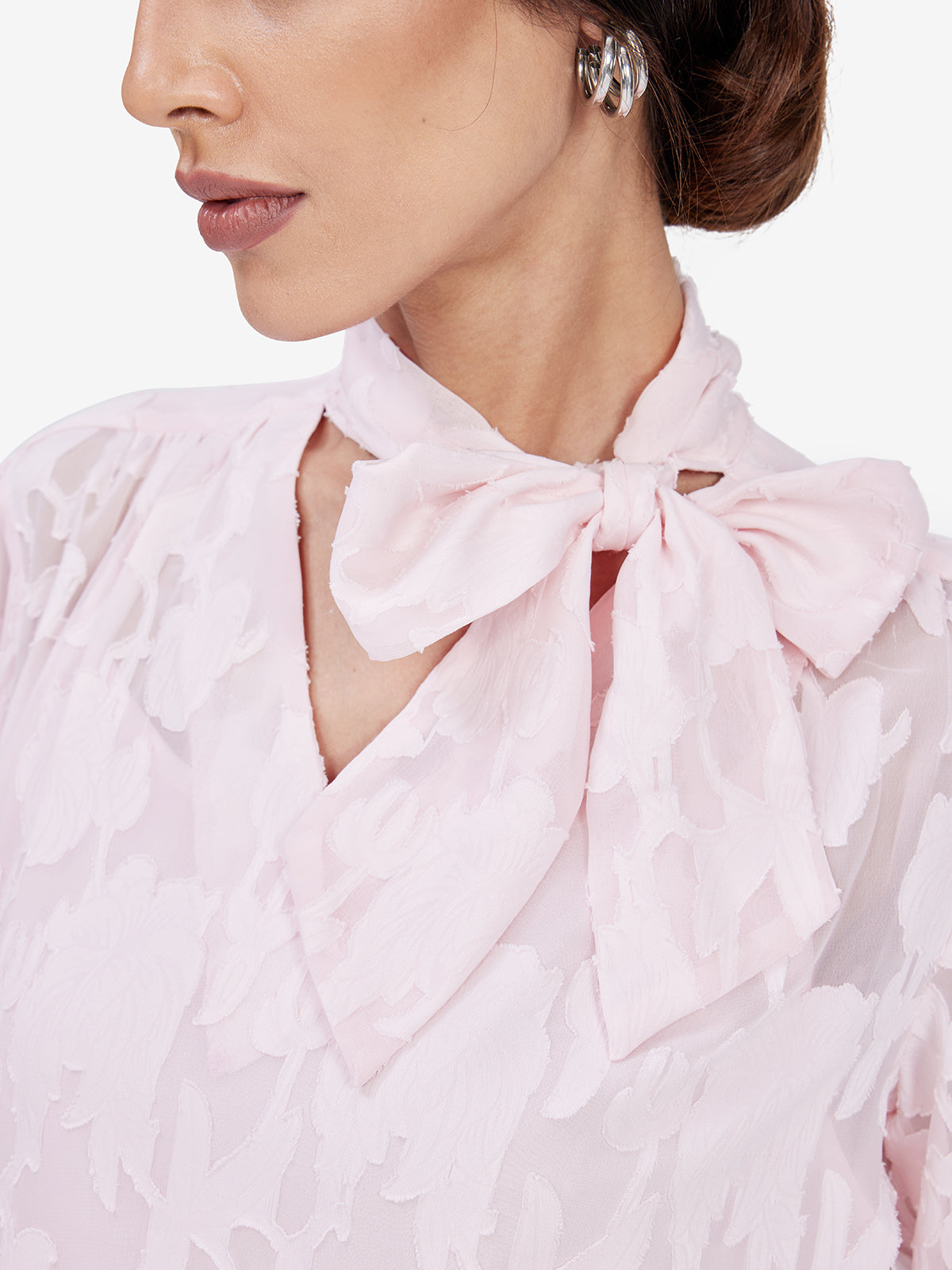 Pink Jacquard Tie-Up Top