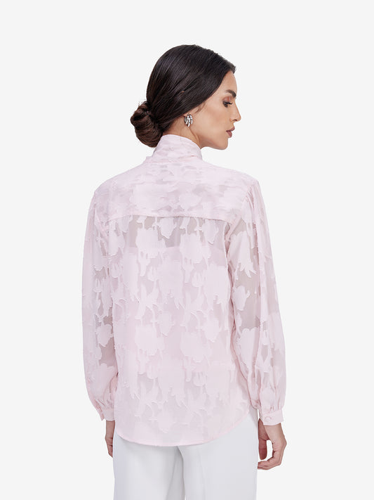 Pink Jacquard Tie-Up Top
