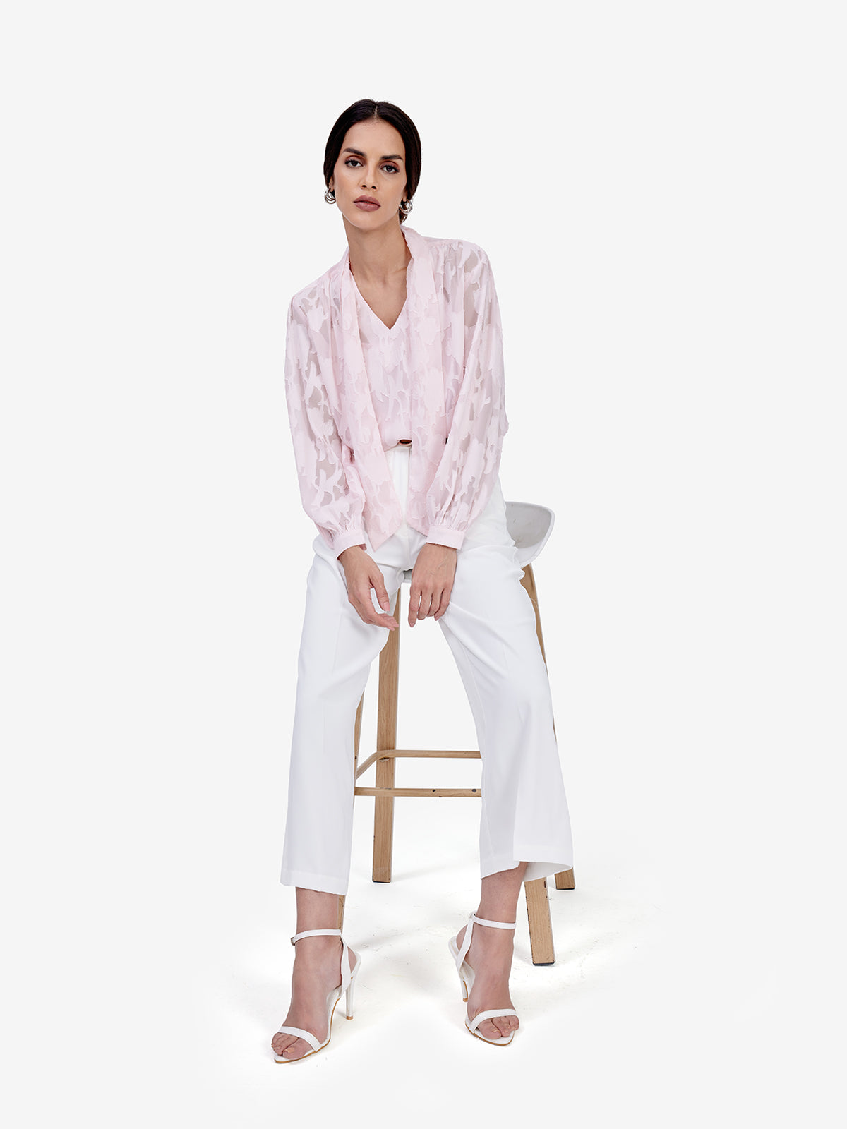 Pink Jacquard Tie-Up Top