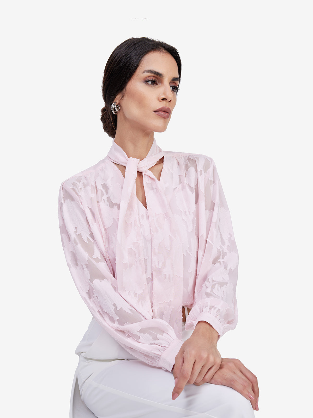 Pink Jacquard Tie-Up Top