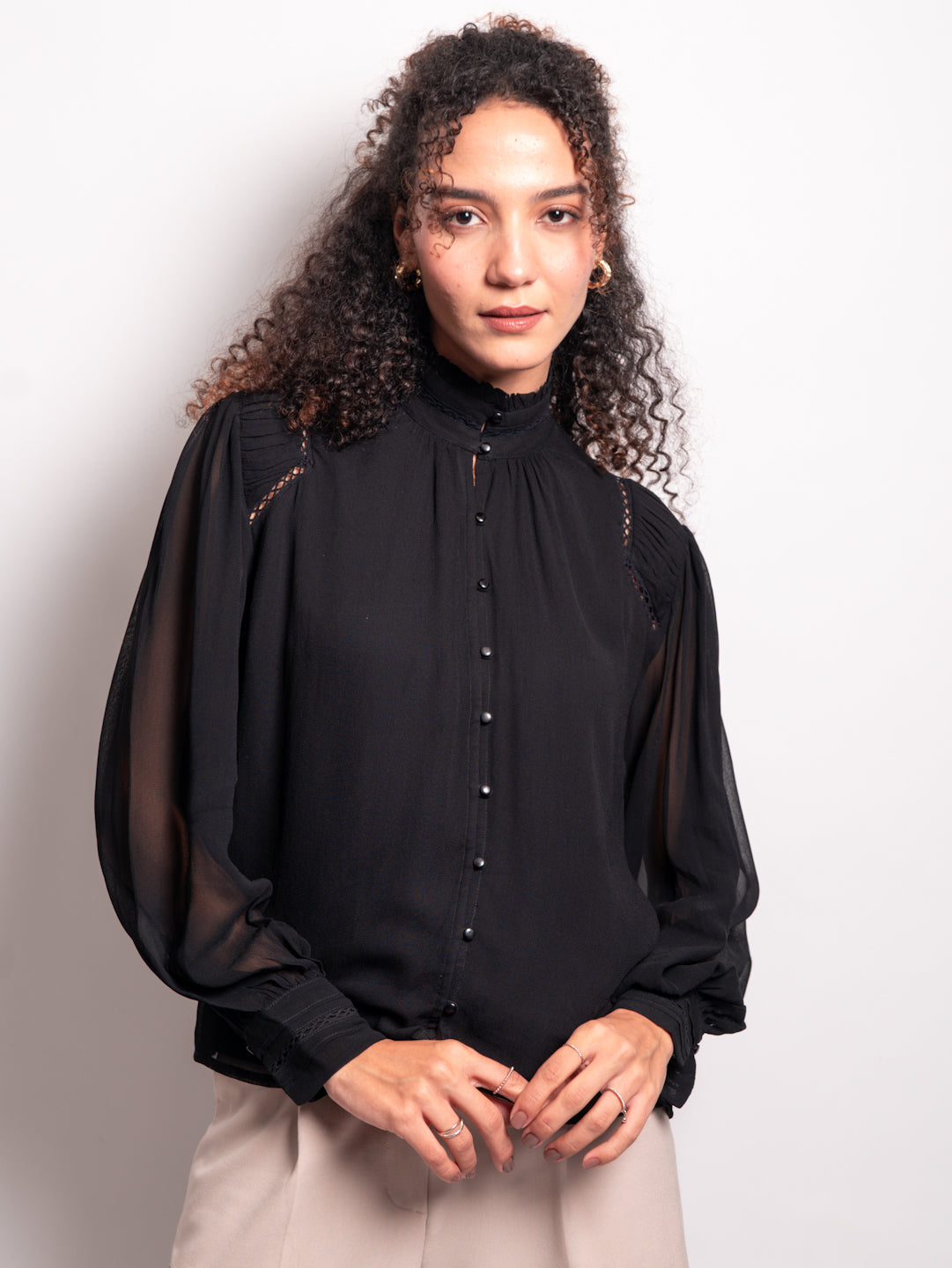 Georgette Laced Black Casual Shirt