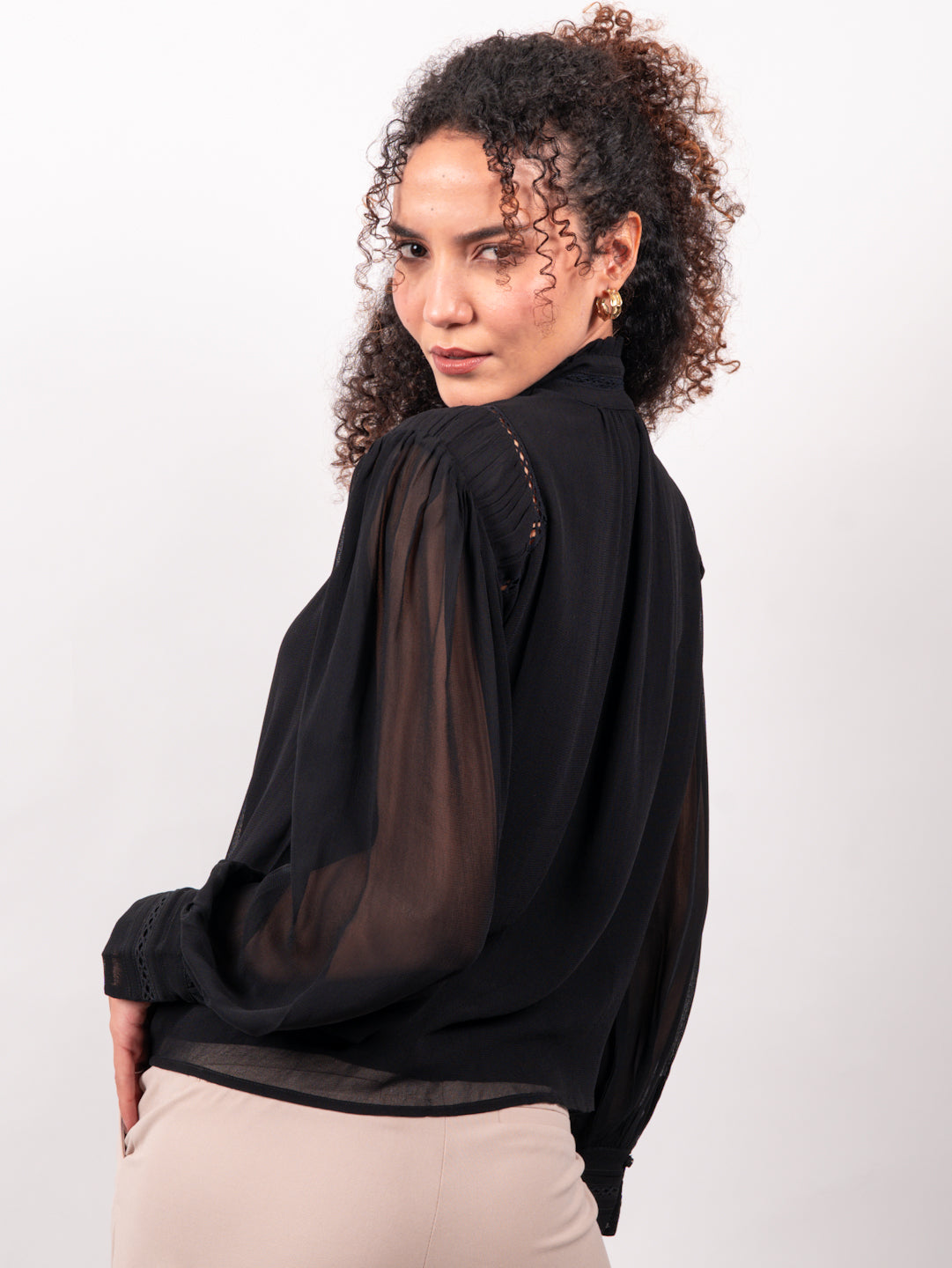 Georgette Laced Black Casual Shirt