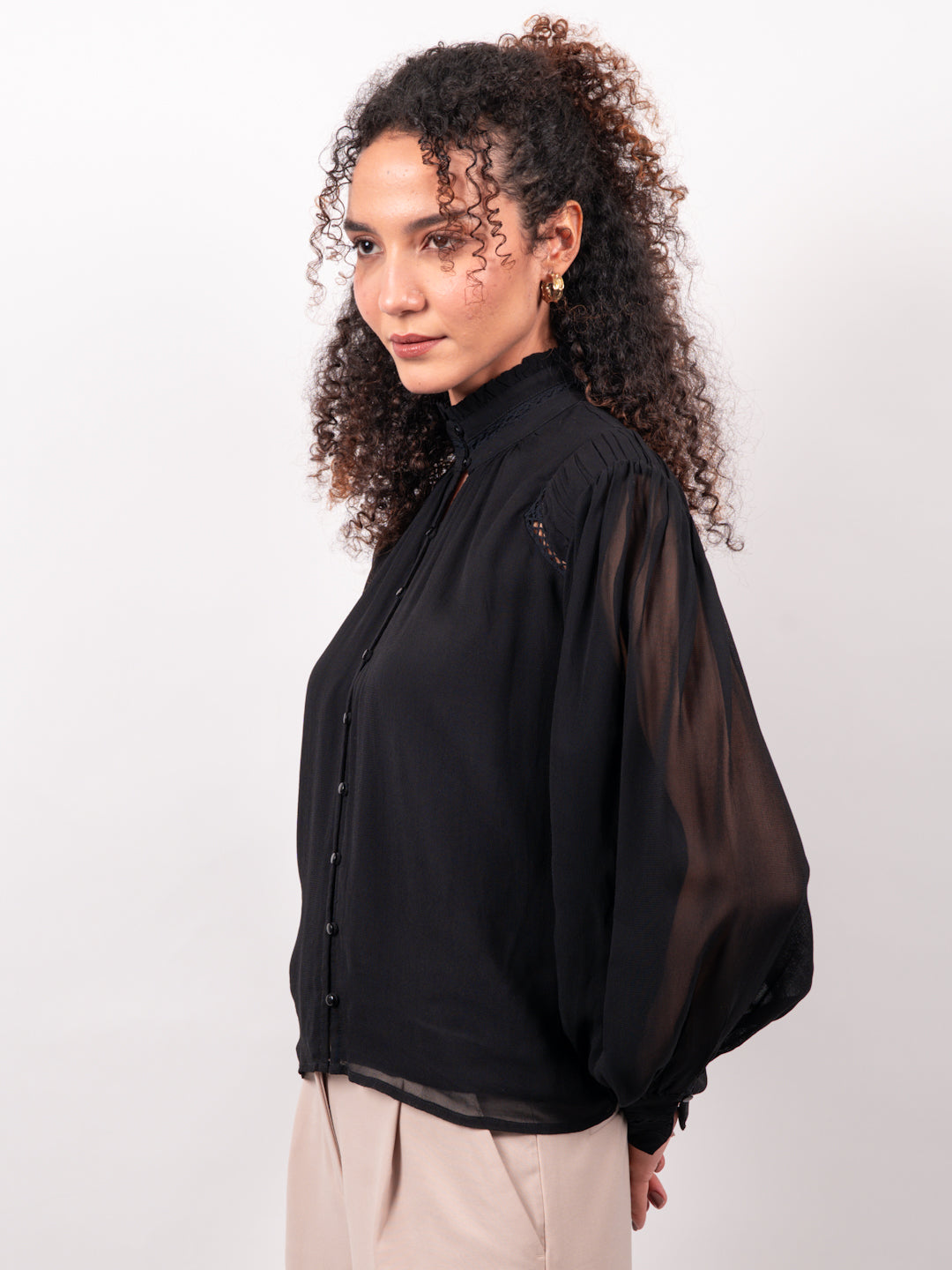 Georgette Laced Black Casual Shirt