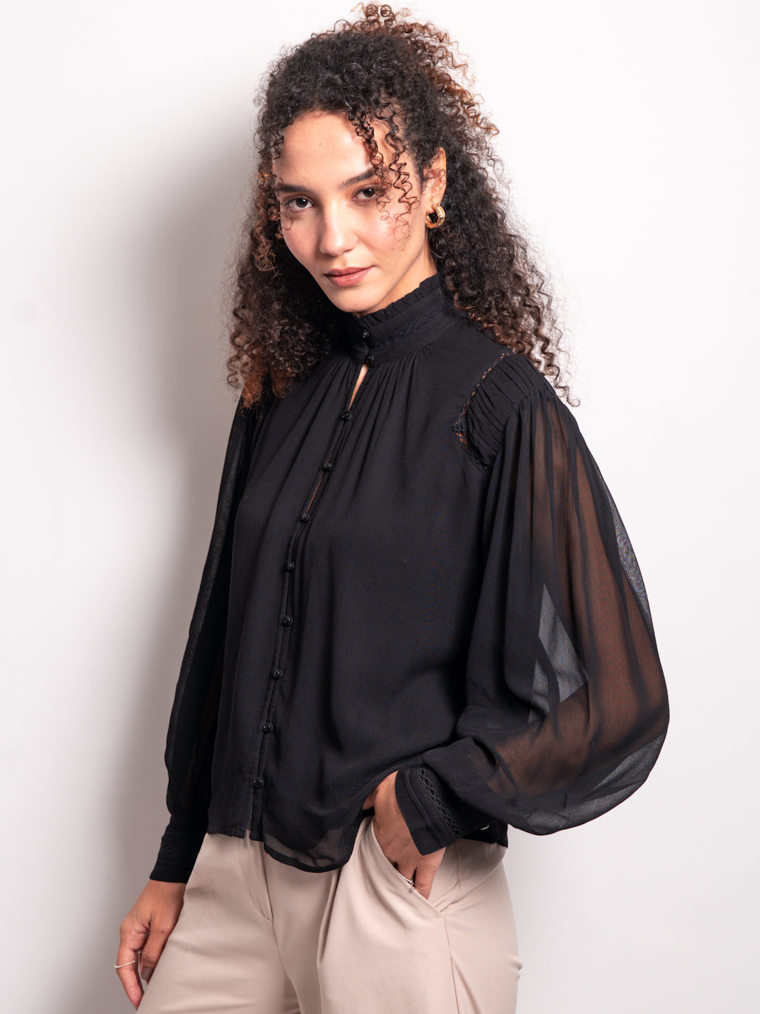 Georgette Laced Black Casual Shirt