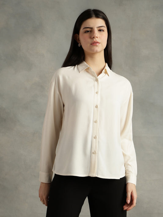 Crystal Grey Spread Collar Long Sleeves Shirt