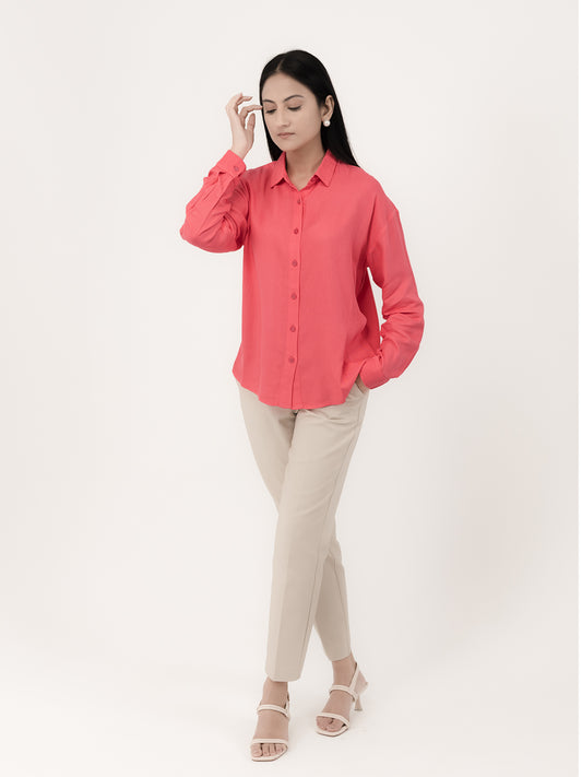 Sunkissed Coral Spread Collar Shirt