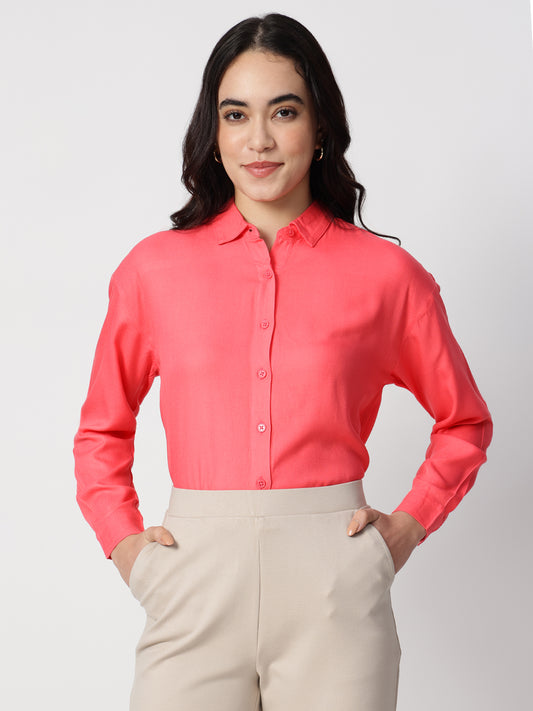 Sunkissed Coral Spread Collar Shirt