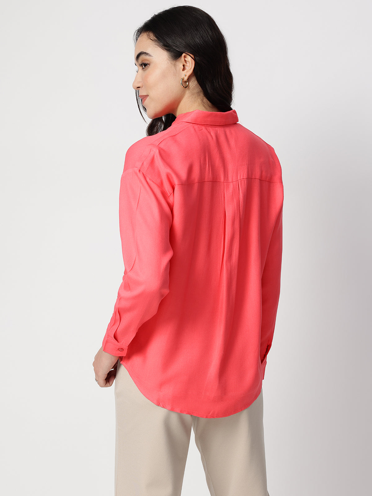 Sunkissed Coral Spread Collar Shirt