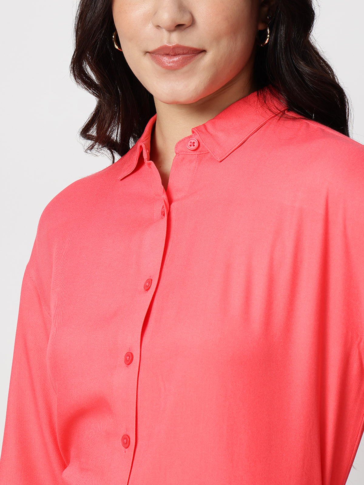 Sunkissed Coral Spread Collar Shirt