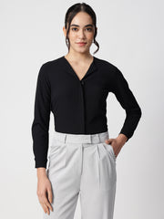 Black Crepe Cuban Collar Shirt