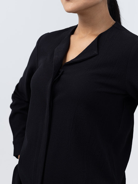 Black Crepe Cuban Collar Shirt