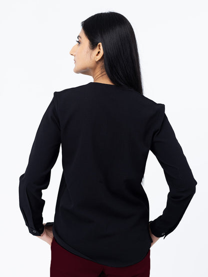 Black Crepe Cuban Collar Shirt