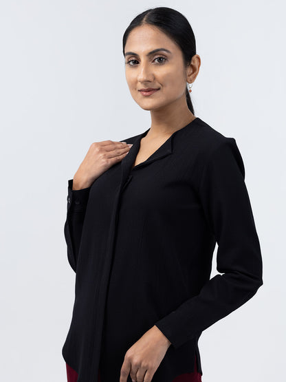 Black Crepe Cuban Collar Shirt