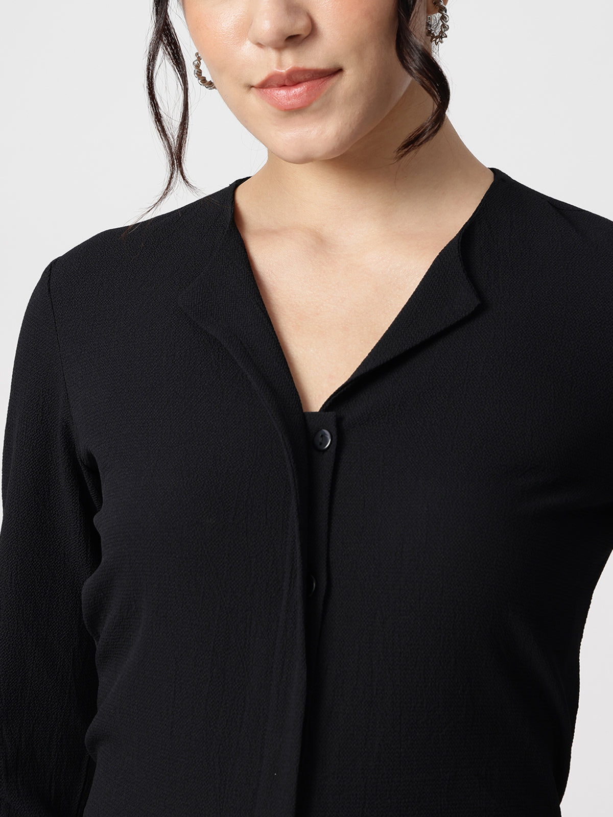 Black Crepe Cuban Collar Shirt