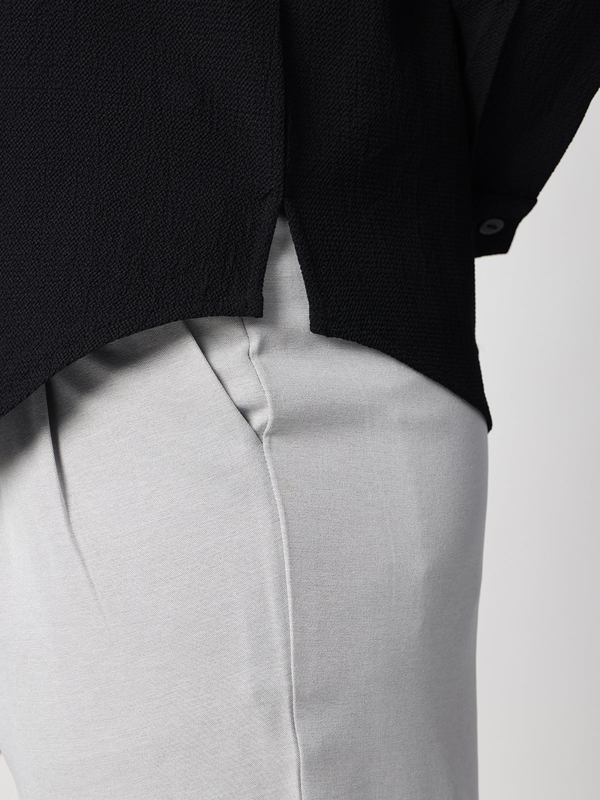 Black Crepe Cuban Collar Shirt