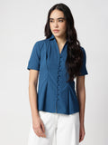 Blue Crepe Collar Shirt