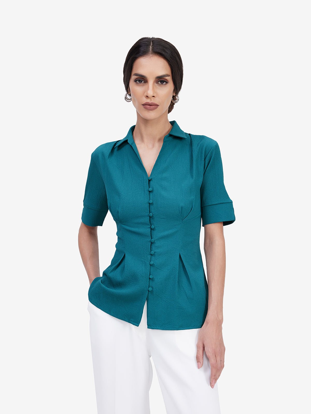 Teal Spread Collar Shirt