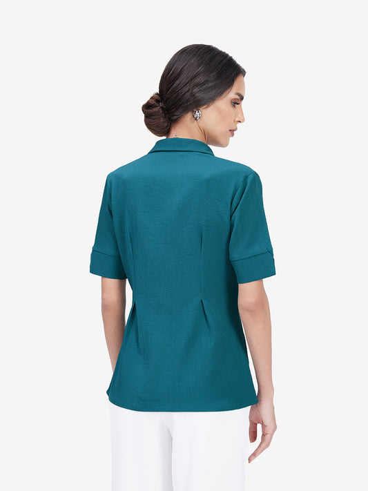Teal Spread Collar Shirt