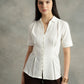 White Crepe Spread Collar Shirt