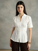 White Crepe Spread Collar Shirt