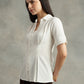 White Crepe Spread Collar Shirt