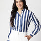 Blue Stripe Satin Spread Collar Shirt
