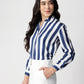 Blue Stripe Satin Spread Collar Shirt