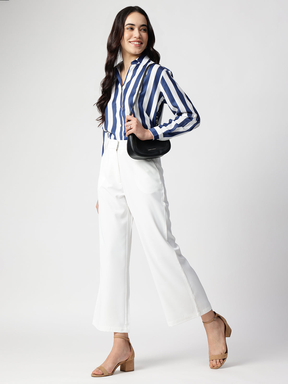 Blue Stripe Satin Spread Collar Shirt